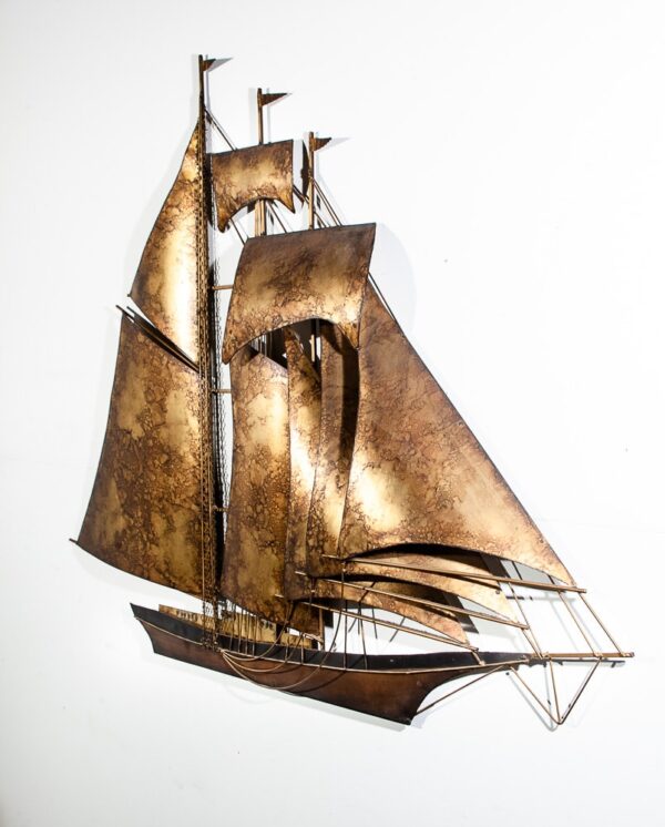 Mid Century Modern Wall Hanging Original Art C Curtis Jere Ship Boat Brass Huge Large - Image 3