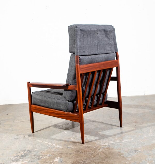 Mid Century Danish Modern Lounge Chair Scandanavian Teak Arm Grey High Back NM - Image 3