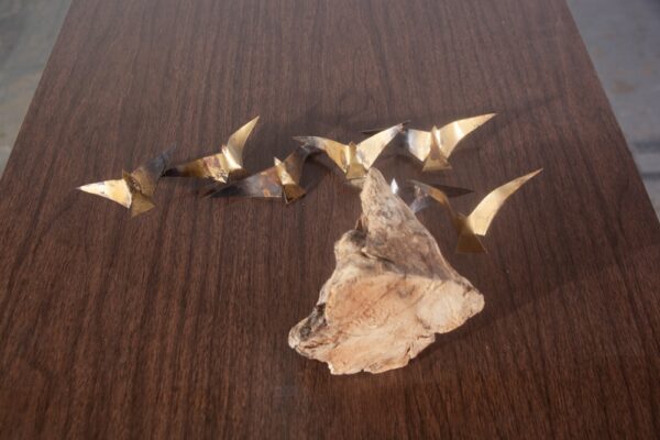 Mid Century Modern Bird Sculpture Brass Wood Artisan Vintage Gold Mantle C Jere - Image 3
