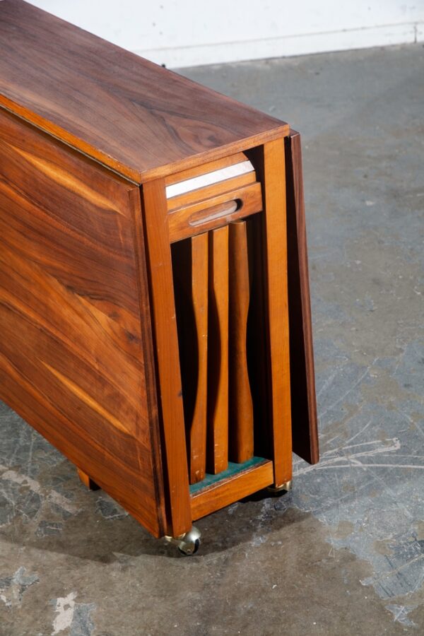 Mid Century Danish Modern Dining Table Drop Leaf Walnut Folding Chairs Vintage - Image 7