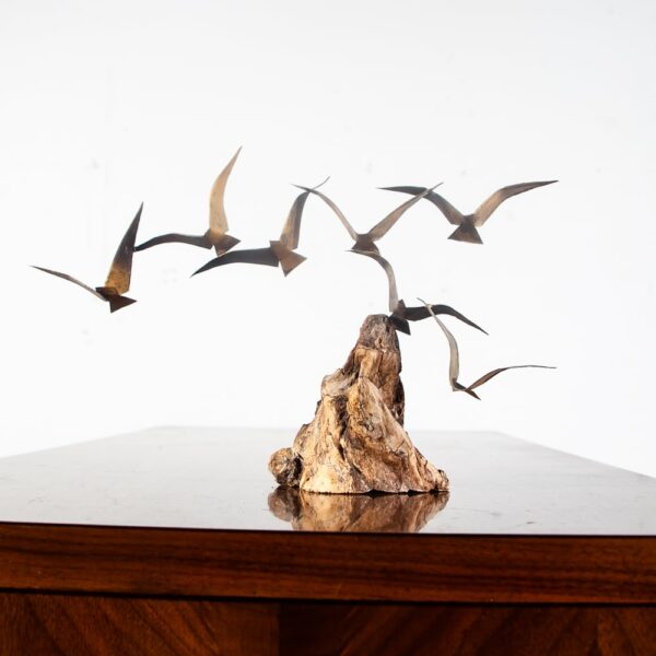 Mid Century Modern Bird Sculpture Brass Wood Artisan Vintage Gold Mantle C Jere - Image 8