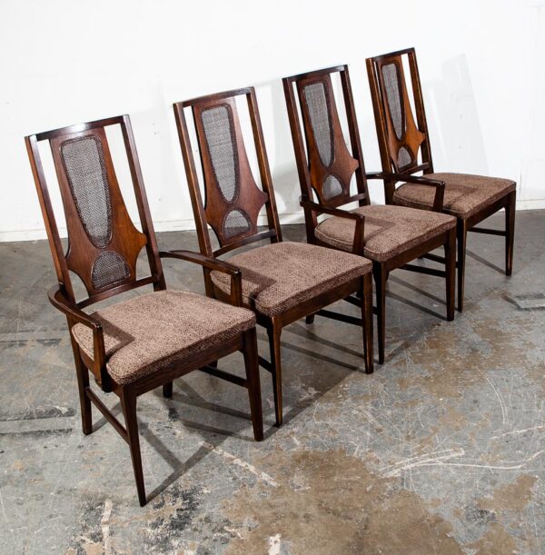 Mid Century Modern Dining Chairs Set 4 Teak Broyhill Brasilia II Cane Back Arms High Back - Image 3