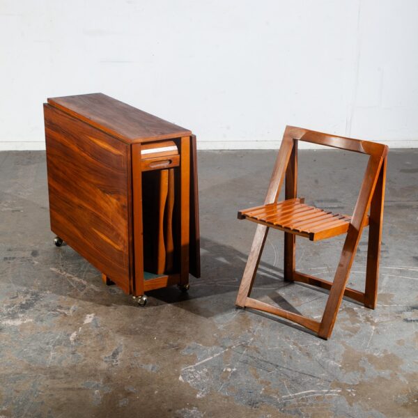 Mid Century Danish Modern Dining Table Drop Leaf Walnut Folding Chairs Vintage - Image 5