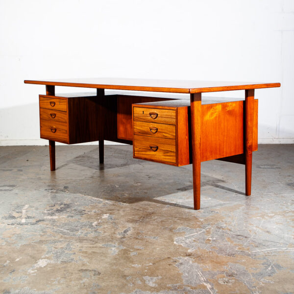 Mid Century Danish Modern Desk Kai Kristiansen Teak Executive Floating Denmark FM60 Restored Large