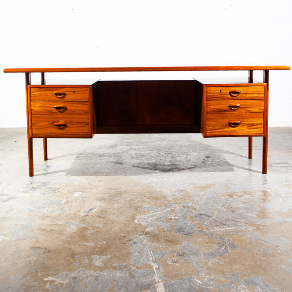 Mid Century Danish Modern Desk Kai Kristiansen Teak Executive Floating Denmark FM60 Restored Large - Image 4