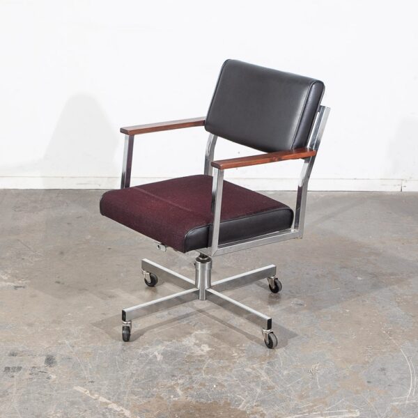 Mid Century Modern Office Chair Black Chrome Walnut Arms Swivel Work Armchair NM
