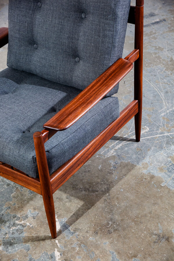 Mid Century Danish Modern Lounge Chair Scandanavian Teak Arm Grey High Back NM - Image 8