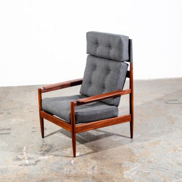 Mid Century Danish Modern Lounge Chair Scandanavian Teak Arm Grey High Back NM