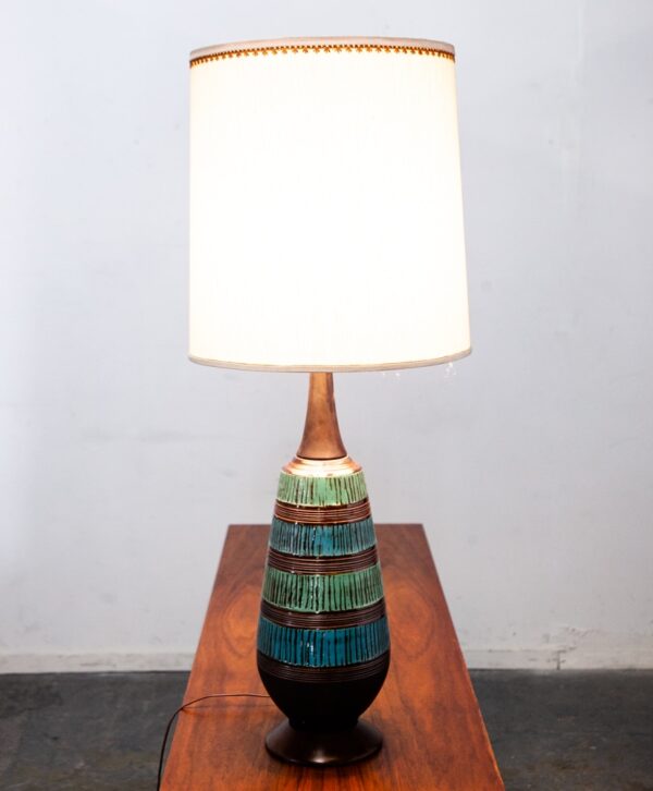 Mid Century Modern Table Lamp Ceramic Studio Blue Brown Vintage Lighting Light - Image 2