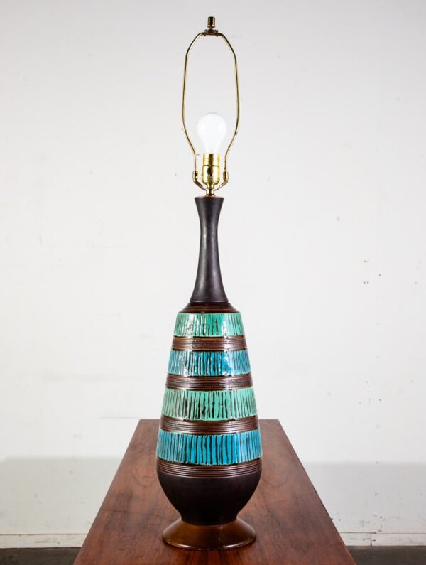 Mid Century Modern Table Lamp Ceramic Studio Blue Brown Vintage Lighting Light - Image 3