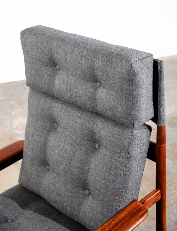 Mid Century Danish Modern Lounge Chair Scandanavian Teak Arm Grey High Back NM - Image 7