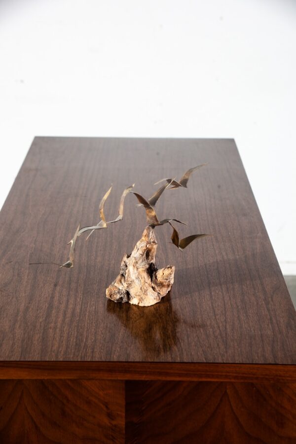 Mid Century Modern Bird Sculpture Brass Wood Artisan Vintage Gold Mantle C Jere - Image 2
