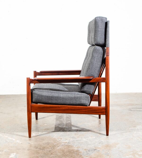 Mid Century Danish Modern Lounge Chair Scandanavian Teak Arm Grey High Back NM - Image 2