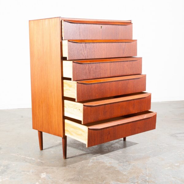 Mid Century Danish Modern Highboy Dresser Solid Teak 6 Drawer Ejsing Mobler Key - Image 8