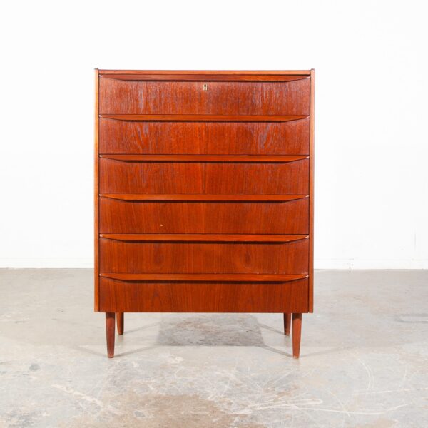 Mid Century Danish Modern Highboy Dresser Solid Teak 6 Drawer Ejsing Mobler Key - Image 2
