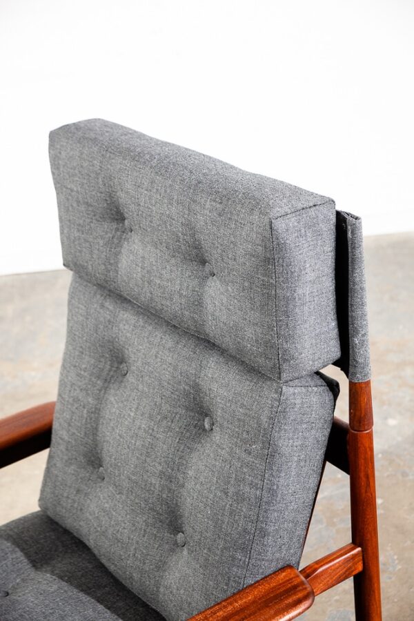 Mid Century Danish Modern Lounge Chair Scandanavian Teak Arm Grey High Back NM - Image 9