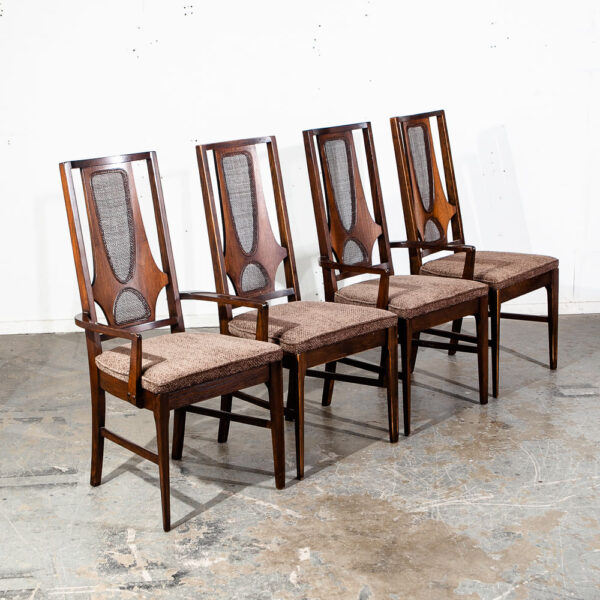 Mid Century Modern Dining Chairs Set 4 Teak Broyhill Brasilia II Cane Back Arms High Back
