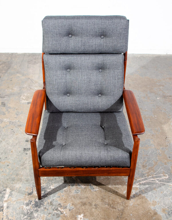 Mid Century Danish Modern Lounge Chair Scandanavian Teak Arm Grey High Back NM - Image 6