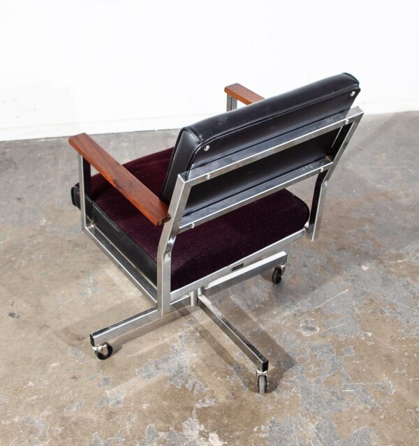 Mid Century Modern Office Chair Black Chrome Walnut Arms Swivel Work Armchair NM - Image 7