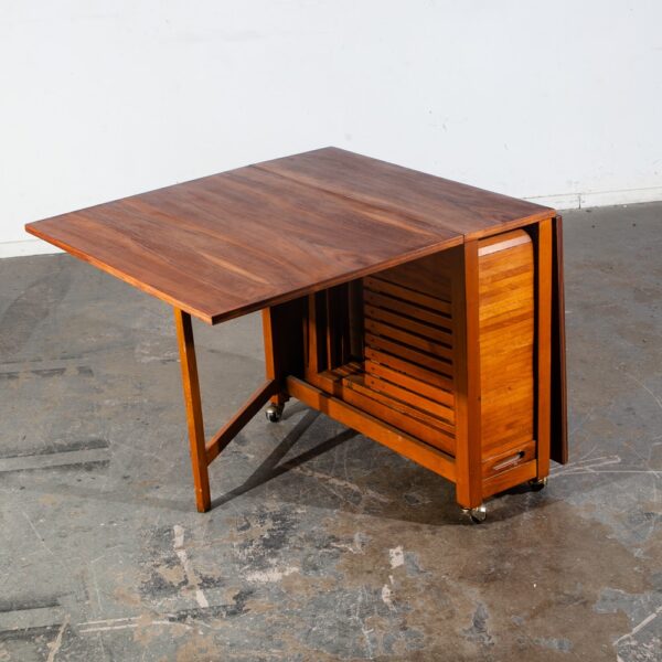 Mid Century Danish Modern Dining Table Drop Leaf Walnut Folding Chairs Vintage - Image 8