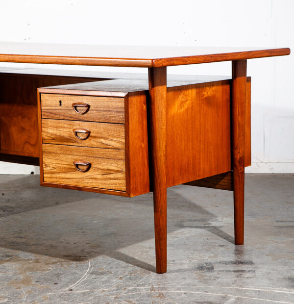 Mid Century Danish Modern Desk Kai Kristiansen Teak Executive Floating Denmark FM60 Restored Large - Image 9
