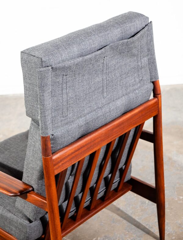 Mid Century Danish Modern Lounge Chair Scandanavian Teak Arm Grey High Back NM - Image 11