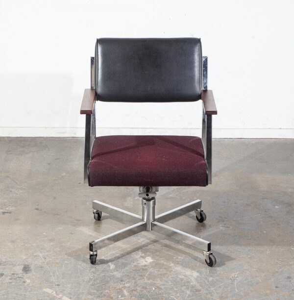 Mid Century Modern Office Chair Black Chrome Walnut Arms Swivel Work Armchair NM - Image 10