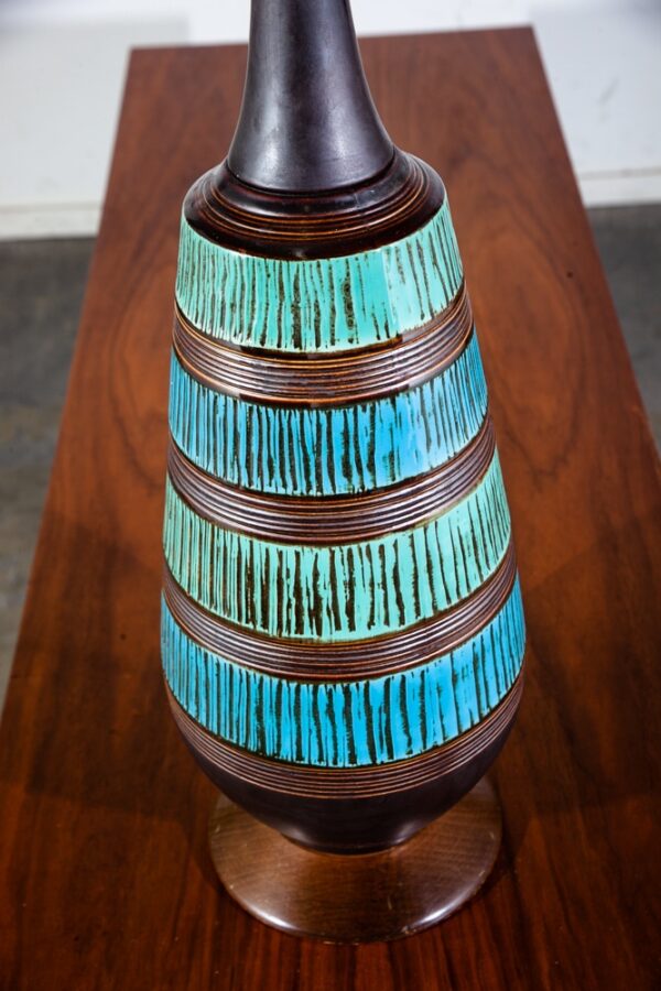 Mid Century Modern Table Lamp Ceramic Studio Blue Brown Vintage Lighting Light - Image 4
