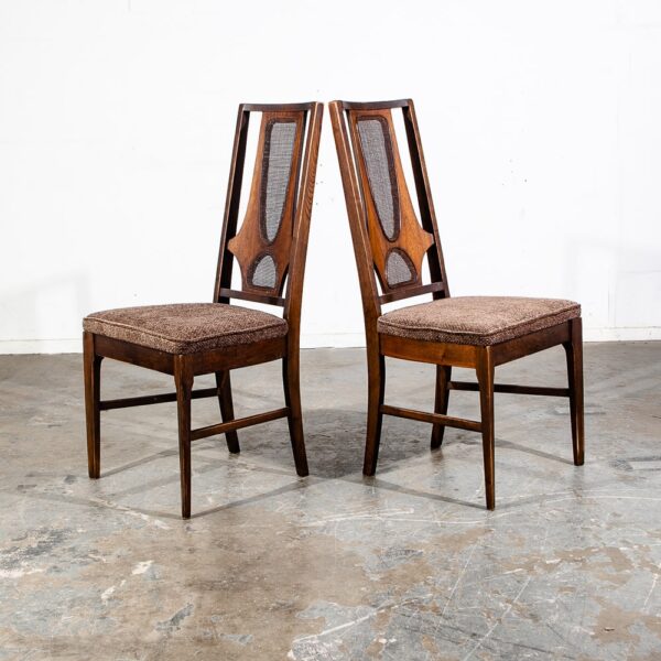 Mid Century Modern Dining Chairs Set 4 Teak Broyhill Brasilia II Cane Back Arms High Back - Image 5
