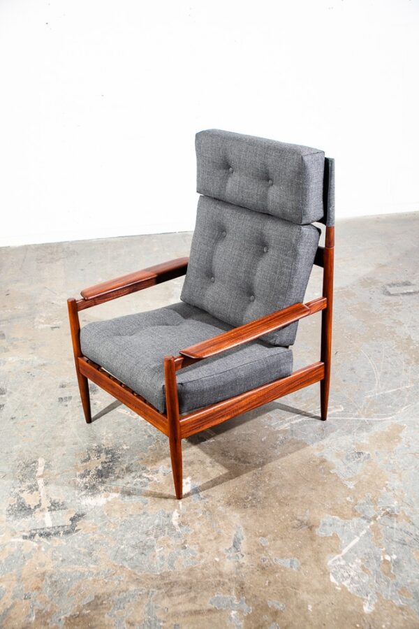 Mid Century Danish Modern Lounge Chair Scandanavian Teak Arm Grey High Back NM - Image 5