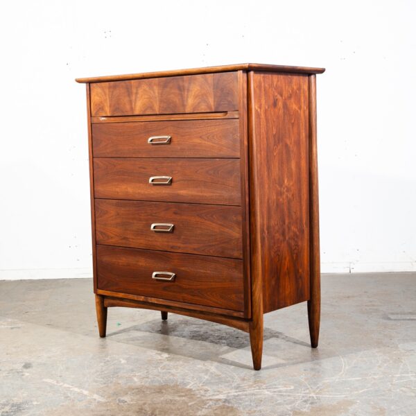 Mid Century Modern Dresser Highboy Walnut 5 Drawer Restored Danish Vintage Chest