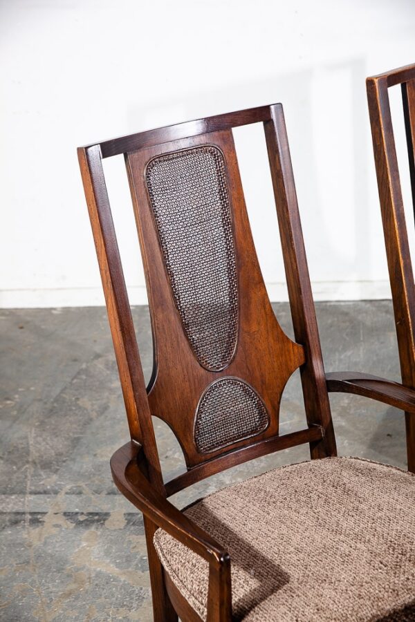 Mid Century Modern Dining Chairs Set 4 Teak Broyhill Brasilia II Cane Back Arms High Back - Image 8
