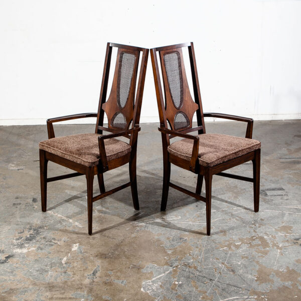 Mid Century Modern Dining Chairs Set 4 Teak Broyhill Brasilia II Cane Back Arms High Back - Image 4