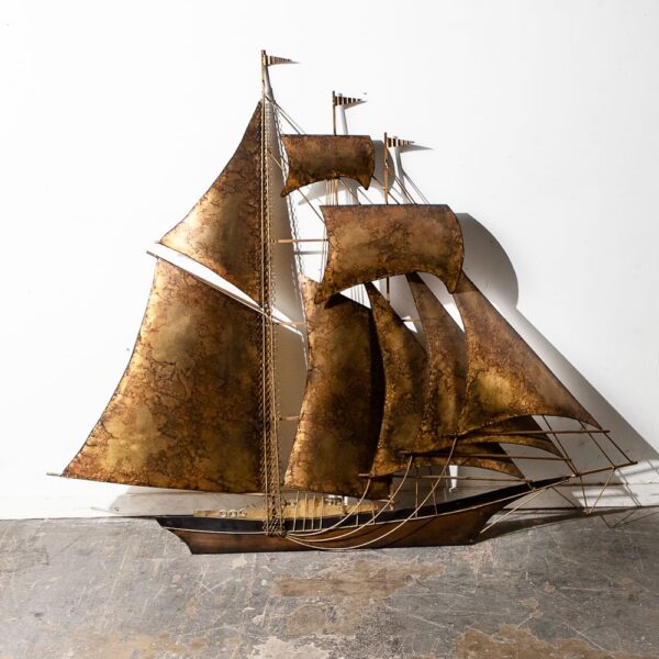 Mid Century Modern Wall Hanging Original Art C Curtis Jere Ship Boat Brass Huge Large - Image 10