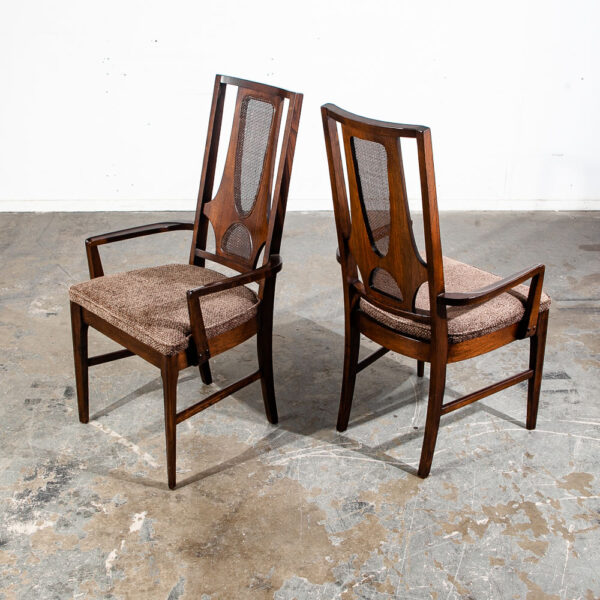 Mid Century Modern Dining Chairs Set 4 Teak Broyhill Brasilia II Cane Back Arms High Back - Image 11