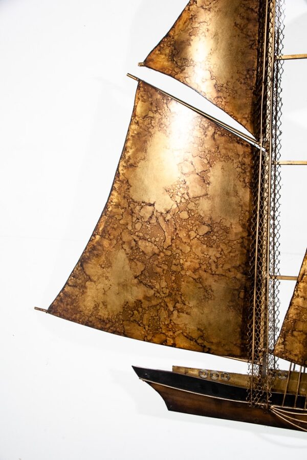 Mid Century Modern Wall Hanging Original Art C Curtis Jere Ship Boat Brass Huge Large - Image 7
