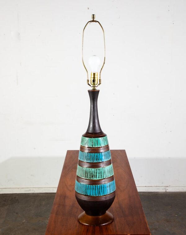Mid Century Modern Table Lamp Ceramic Studio Blue Brown Vintage Lighting Light - Image 5