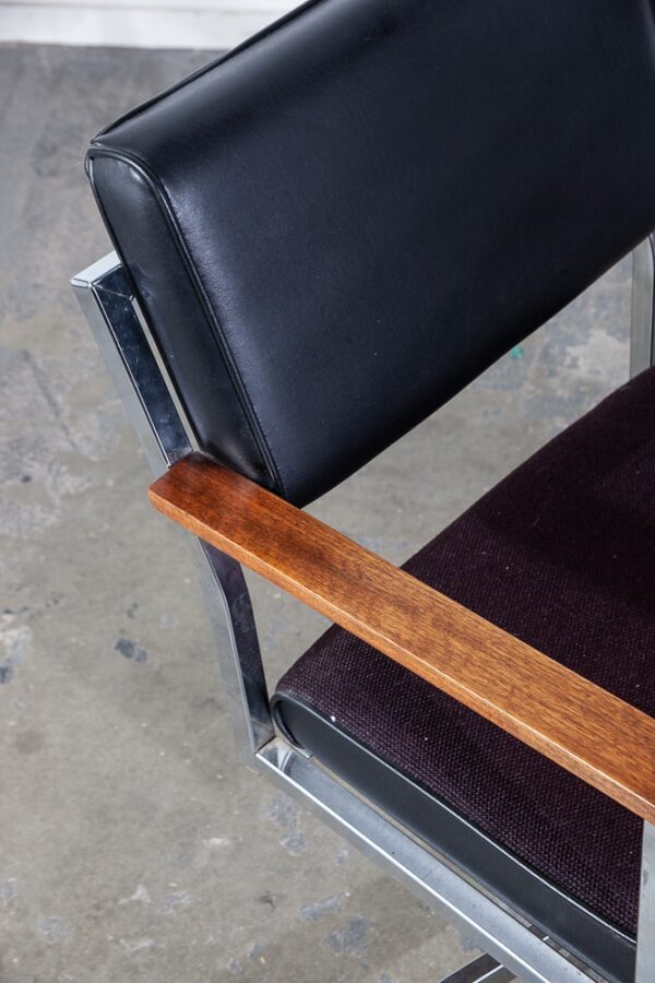 Mid Century Modern Office Chair Black Chrome Walnut Arms Swivel Work Armchair NM - Image 5