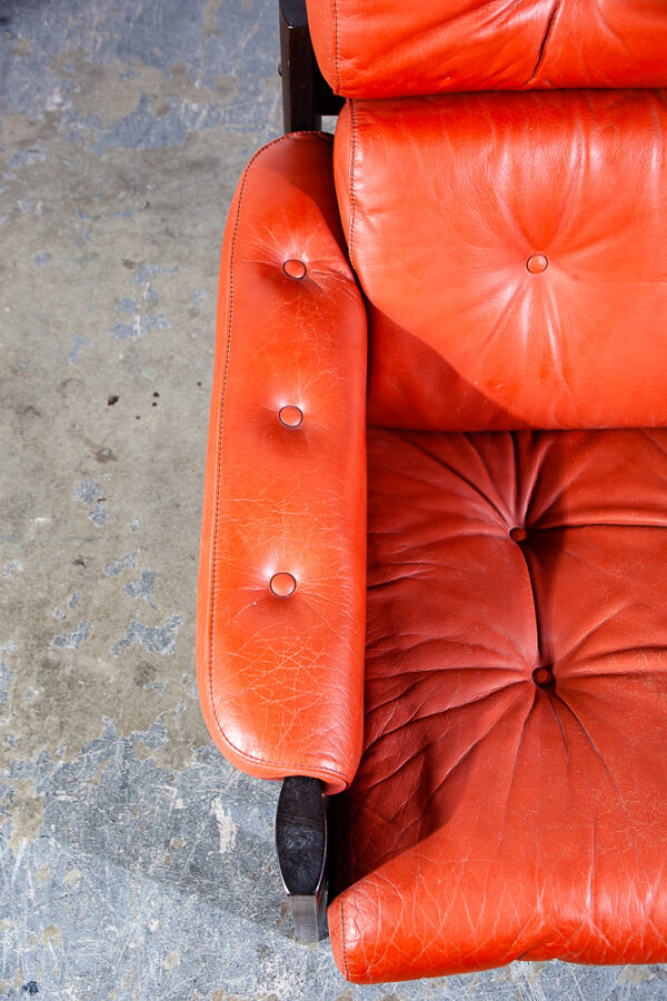 Mid Century Danish Modern Lounge Chair Orange Leather Scandanavian Arm Denmark - Image 5