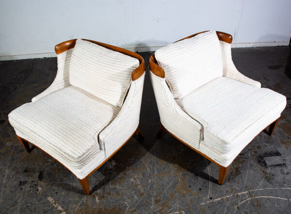 Mid Century Modern Lounge Chairs Slipper Tomlinson Erwin Lambeth Walnut White NM - Image 4