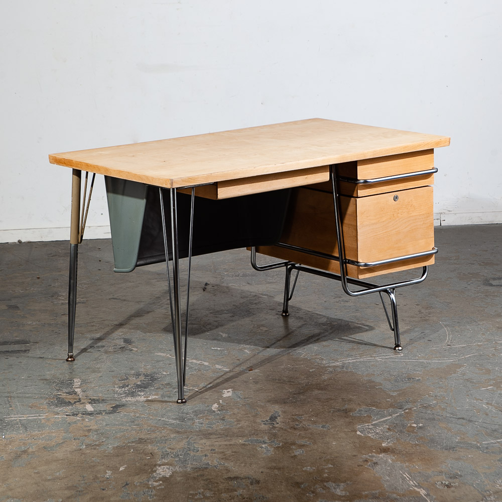 Mid Century Modern Desk Kem Weber Trimline Metal Solid Birch Heywood Wakefield - Image 5