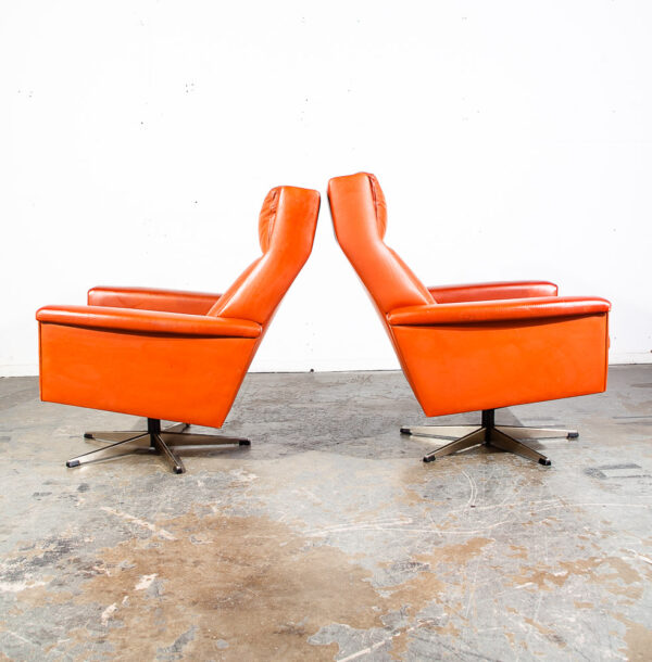 Mid Century Danish Modern Lounge Chair Set Burnt Orange Leather Georg Thams Mcm - Image 3