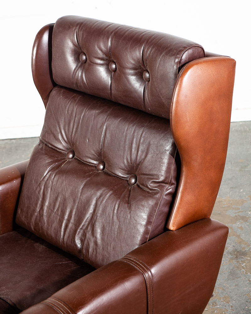 Mid Century Danish Modern Lounge Chair Swivel Brown Leather Svend Skipper Metal - Image 8