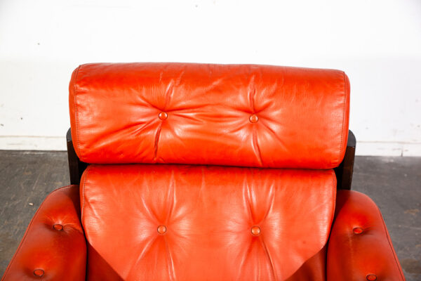 Mid Century Danish Modern Lounge Chair Orange Leather Scandanavian Arm Denmark - Image 7