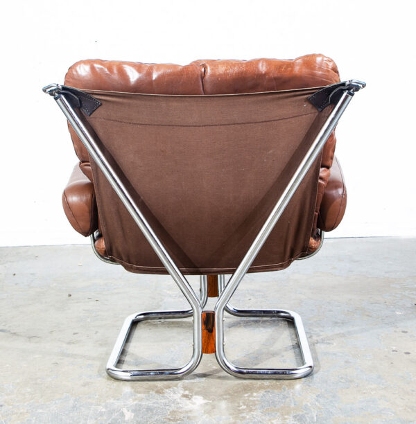 Mid Century Danish Modern Lounge Chair Brown Leather Ingmar Relling Westnofa Arm - Image 6