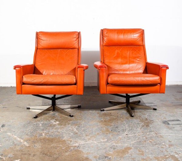 Mid Century Danish Modern Lounge Chair Set Burnt Orange Leather Georg Thams Mcm - Image 2