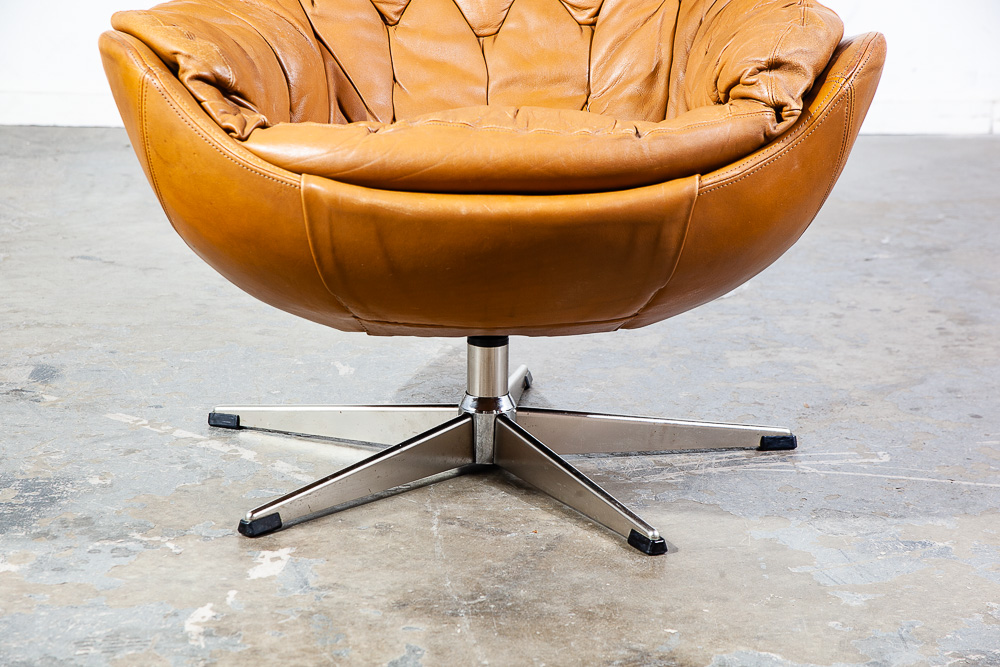 Mid Century Danish Modern Lounge Chair Set Caramel Lystolet Leather Tan Egg Mcm - Image 9