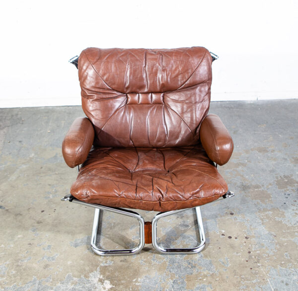 Mid Century Danish Modern Lounge Chair Brown Leather Ingmar Relling Westnofa Arm - Image 4
