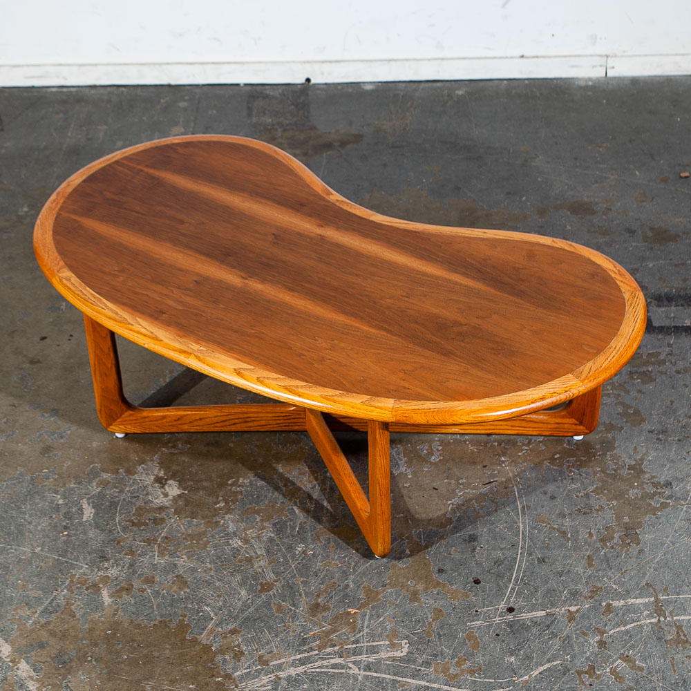 Mid Century Modern Coffee Table Kidney Walnut Lane Perception X Base Danish Mcm