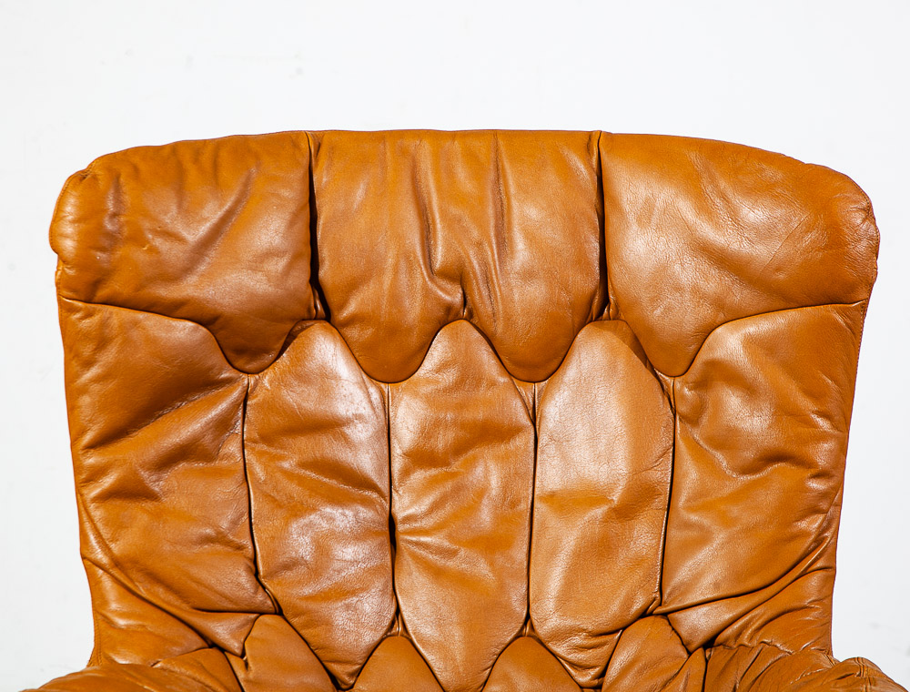 Mid Century Danish Modern Lounge Chair Set Caramel Lystolet Leather Tan Egg Mcm - Image 8